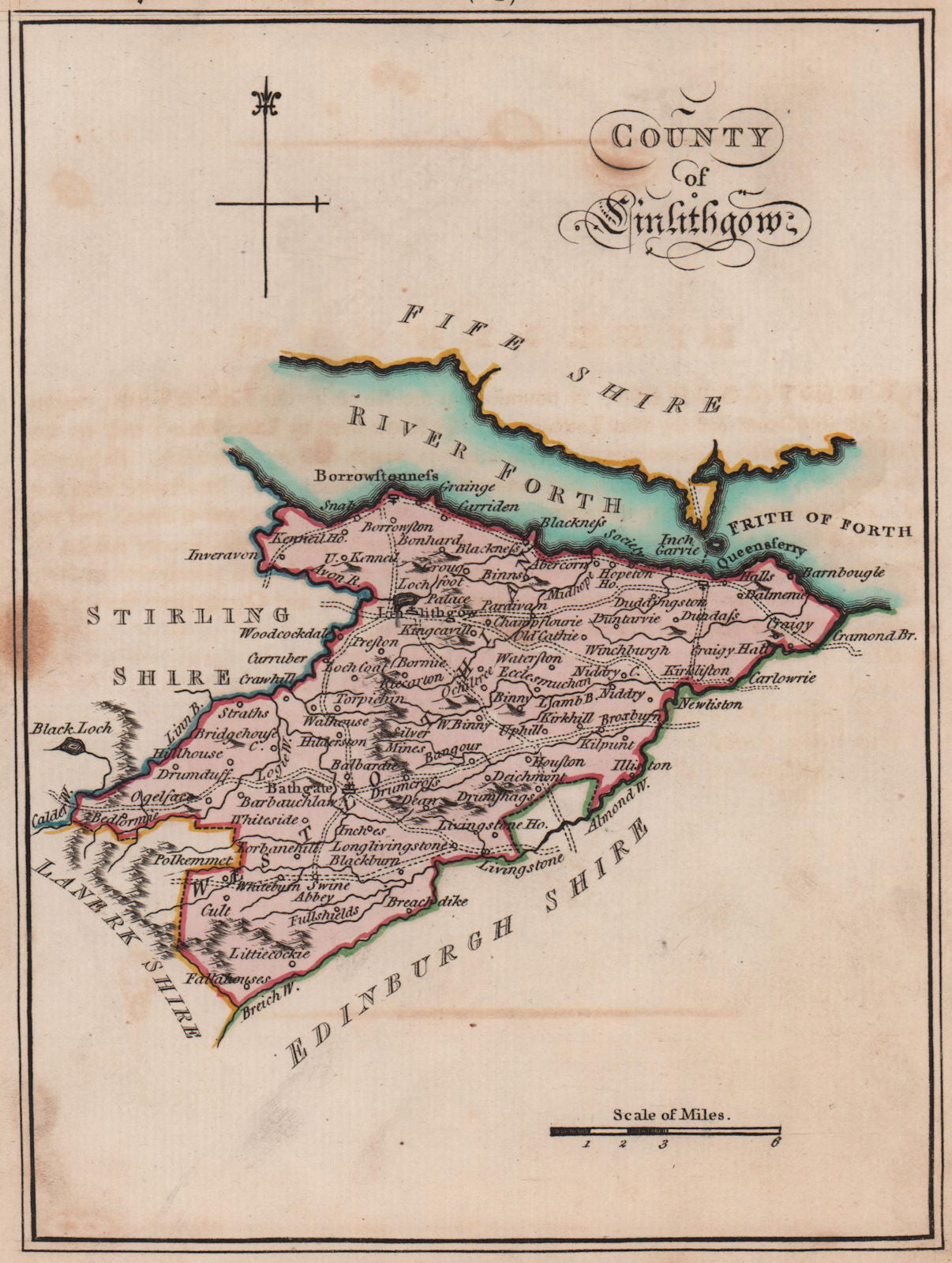 County of Linlithgow. Linlithgowshire / West Lothian. SAYER / ARMSTRONG 1787 map